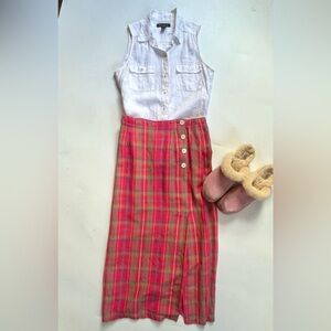 90s Vintage Gap Pink Plaid Midi Skirt